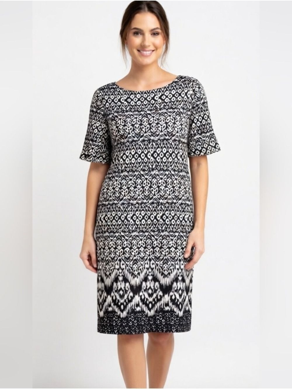 Karen Scott Sport Petites Black White Print Short Sleeve Dress Petite Large